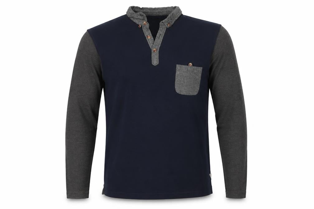 Soviet Men's Medium Blue Long Sleeve Colourblock Polo