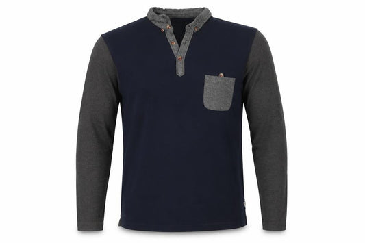 Soviet Men's Medium Blue Long Sleeve Colourblock Polo