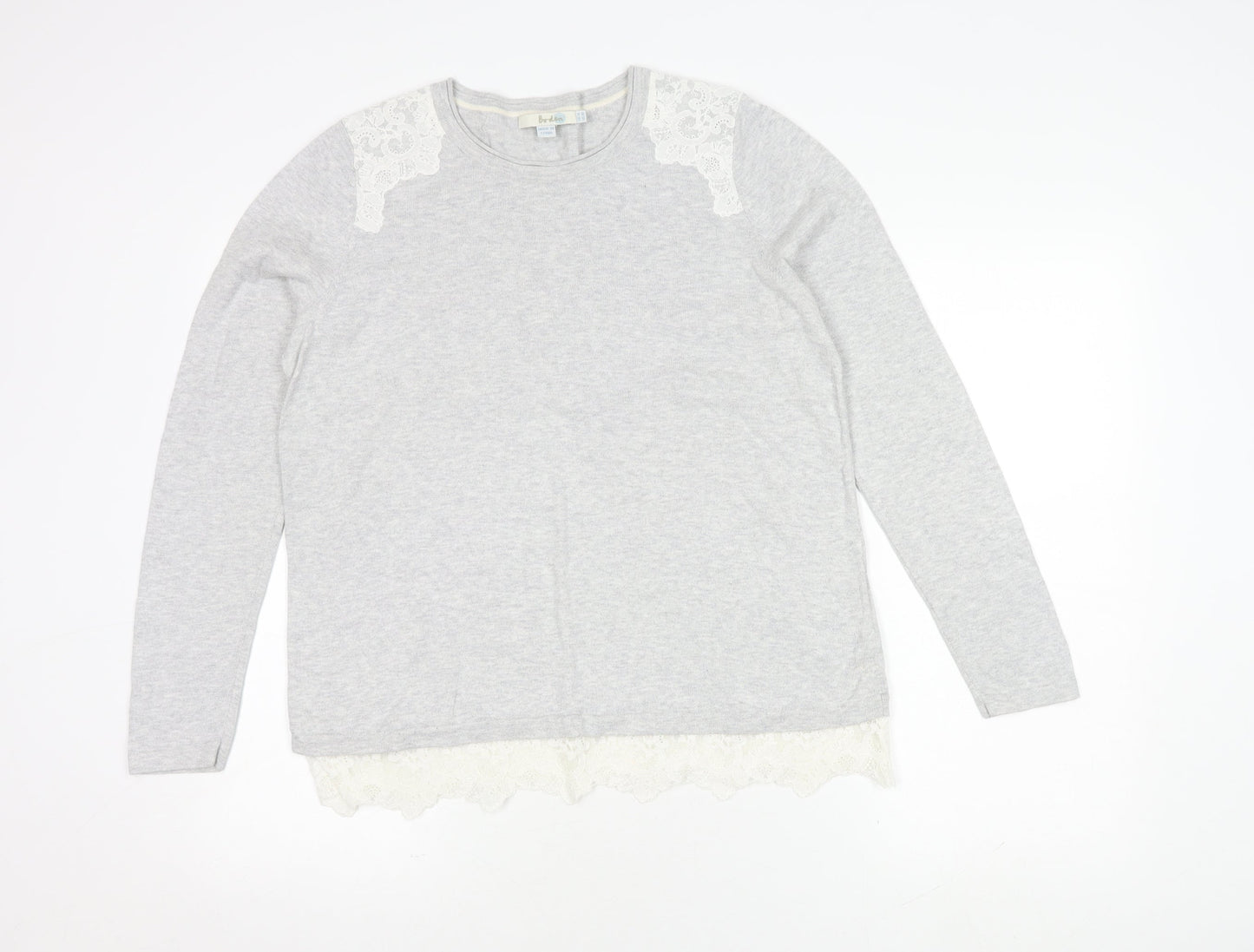 Boden Women's Grey Lace Accent Pullover Jumper Size 10