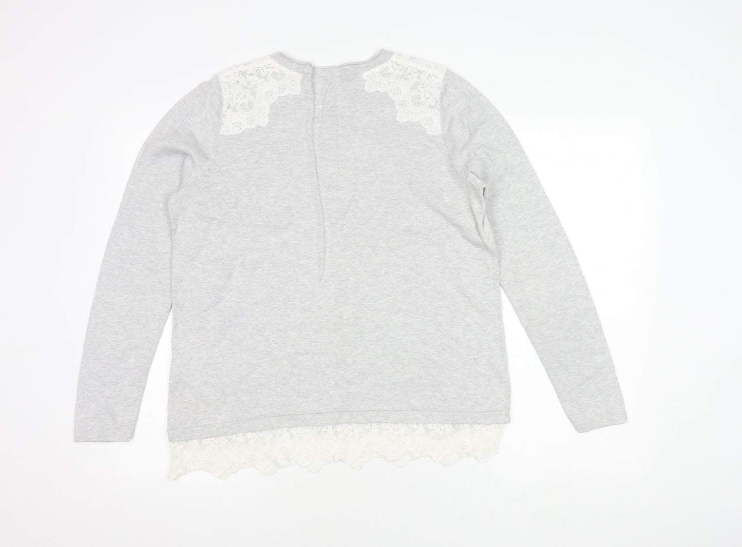 Boden Women's Grey Lace Accent Pullover Jumper Size 10