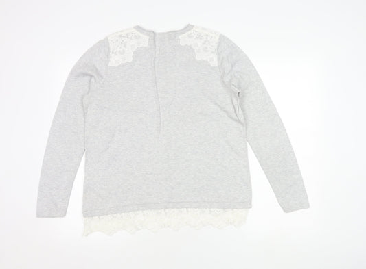 Boden Women's Grey Lace Accent Pullover Jumper Size 10