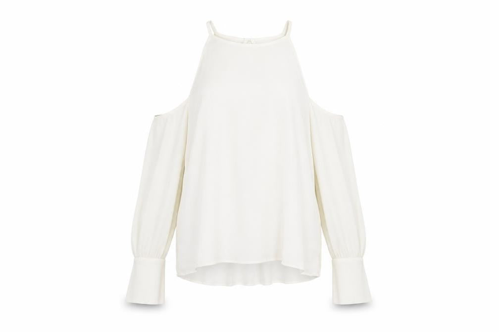 Zara Woman White Halter Blouse, M, Long Sleeve, Cold Shoulder