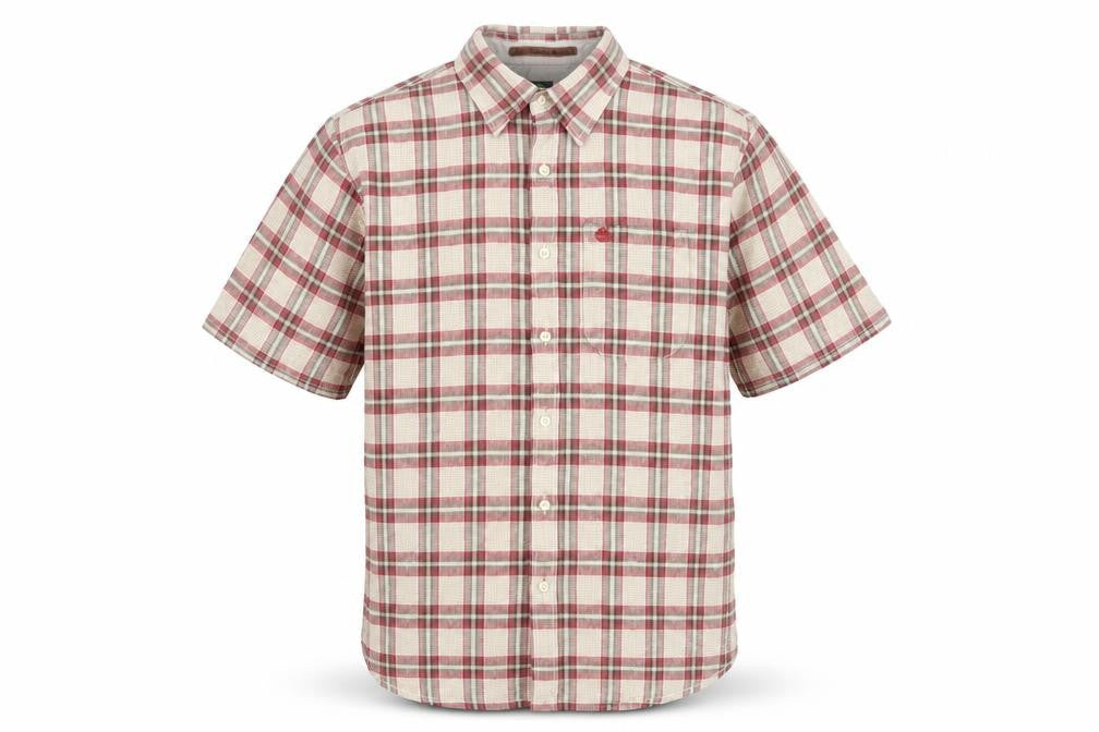 Timberland Men's Beige Plaid Shirt M Short Sleeve