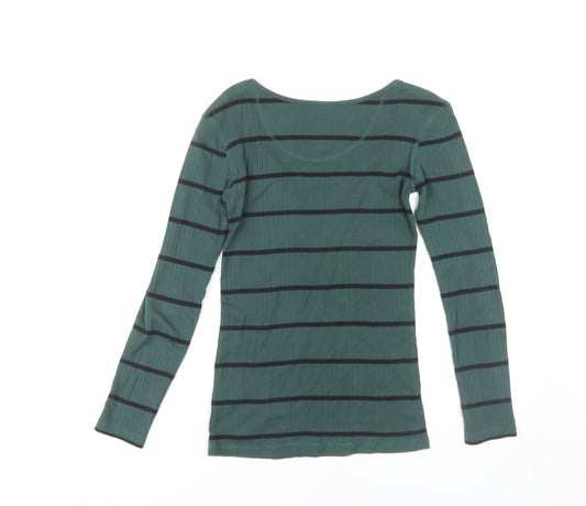 Crew Clothing Co. Women's Green Striped T-Shirt, Size 8