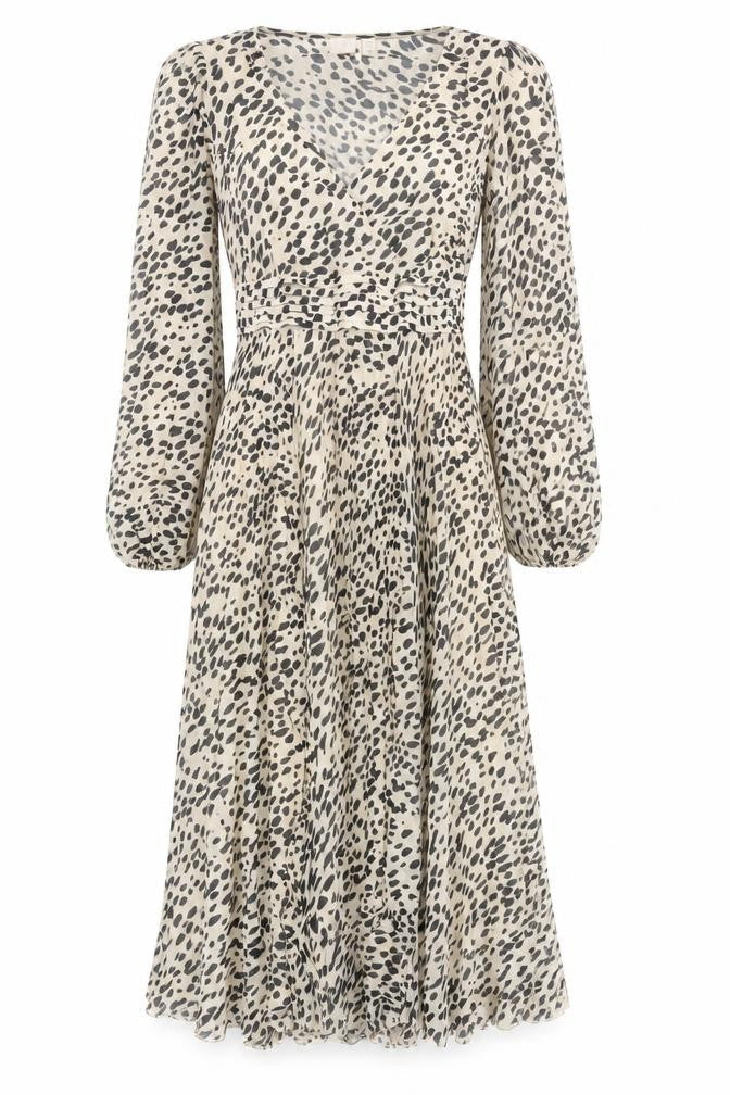 H&M Women Beige Animal Print V-Neck Dress Size 6
