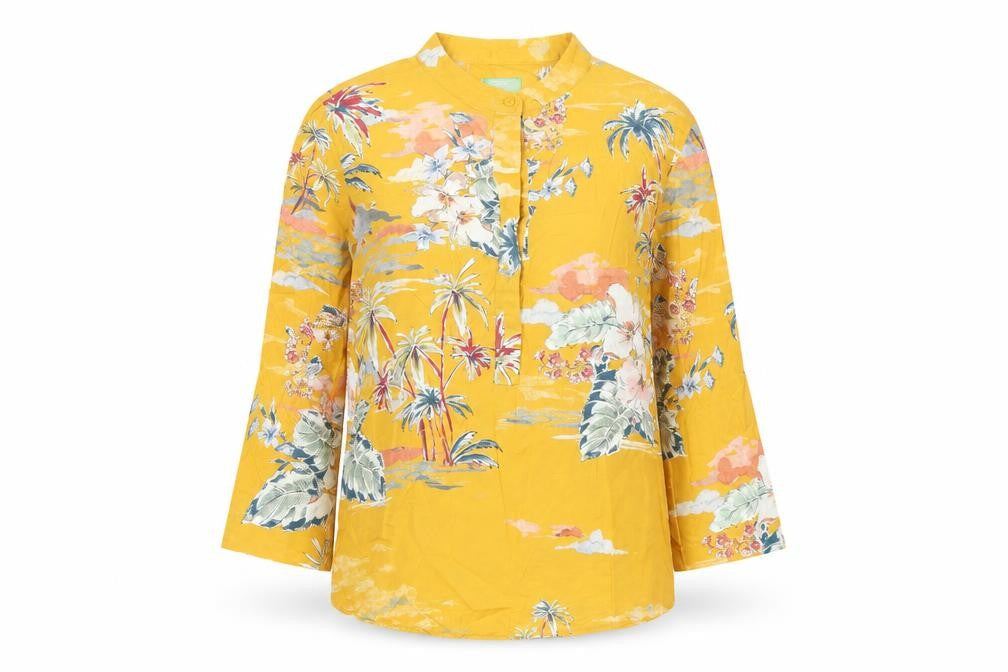 Womens UK Size S United Colors of Benetton Yellow 100% Cotton Blouse