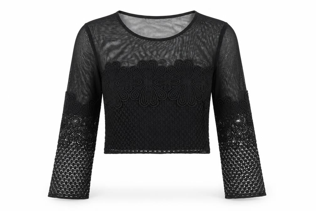 New Look Women's Black Cropped Lace Blouse UK 6