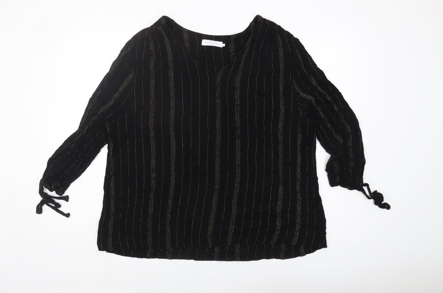 John Lewis Women's Black 3/4 Sleeve V-Neck Blouse