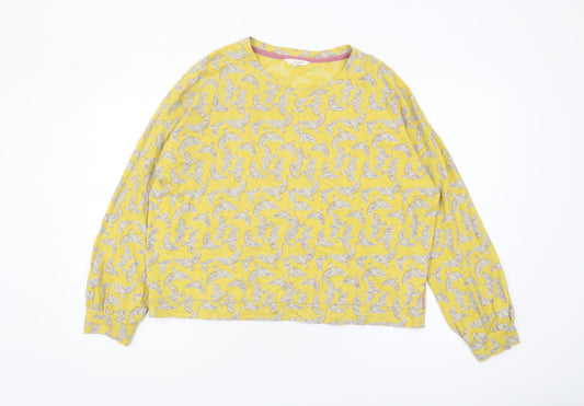 White Stuff Women's Yellow Animal Print Top, Size 12