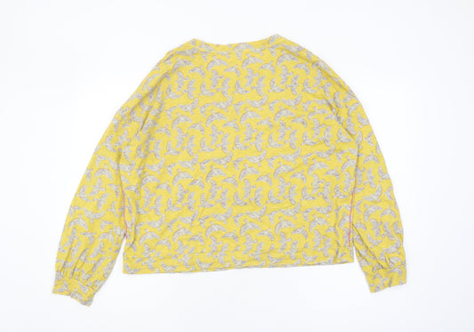 White Stuff Women's Yellow Animal Print Top, Size 12