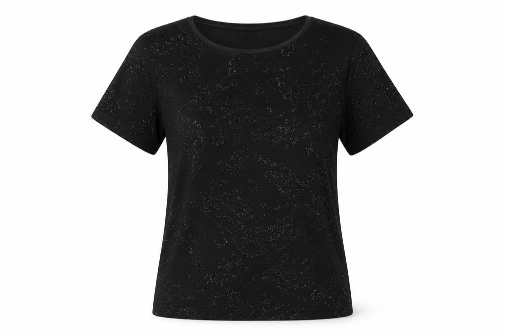 Womens UK Size 10 EWM Black Polyester Blend T-Shirt