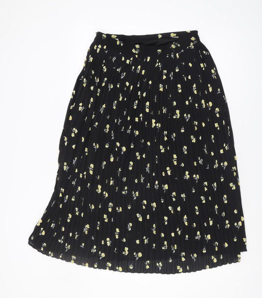 Boohoo Night Women's Black Pleated Floral Midi Skirt Size 12