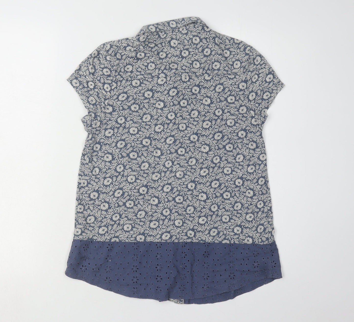 White Stuff Women's Blue Floral Button-Up Shirt Size 8