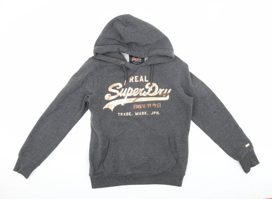 Superdry Women's Grey Pullover Hoodie, Size 12, Casual, Logo