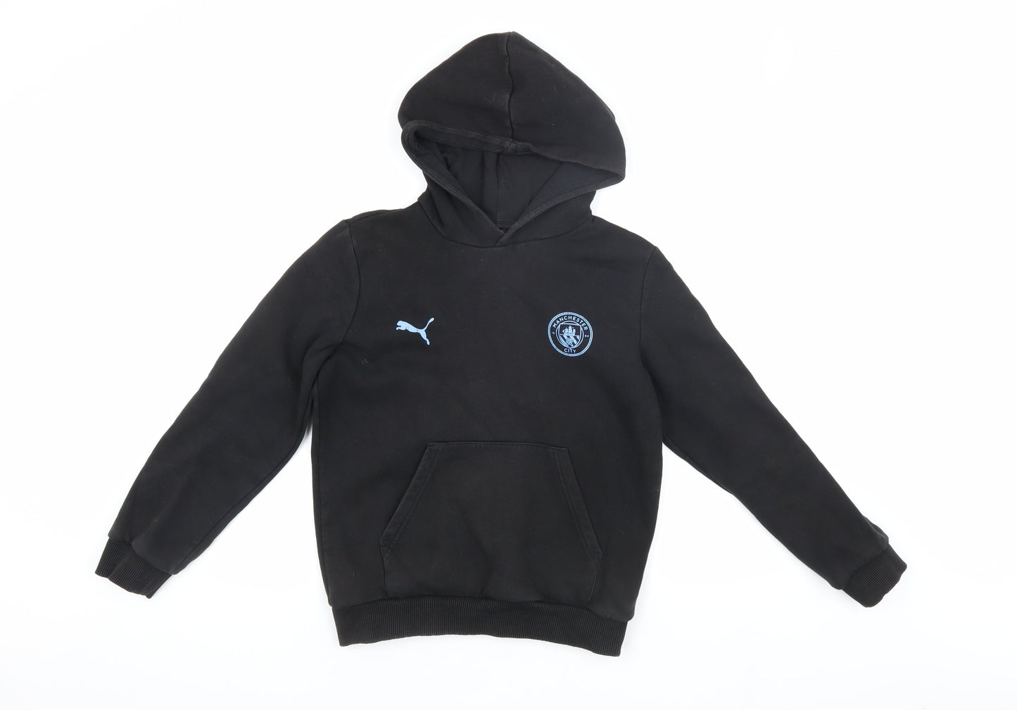 Puma Boys Black Hoodie 11-12 Years Football Logo Pullover