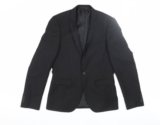 Burton Menswear Black Slim Fit Men's Blazer, Size 36R