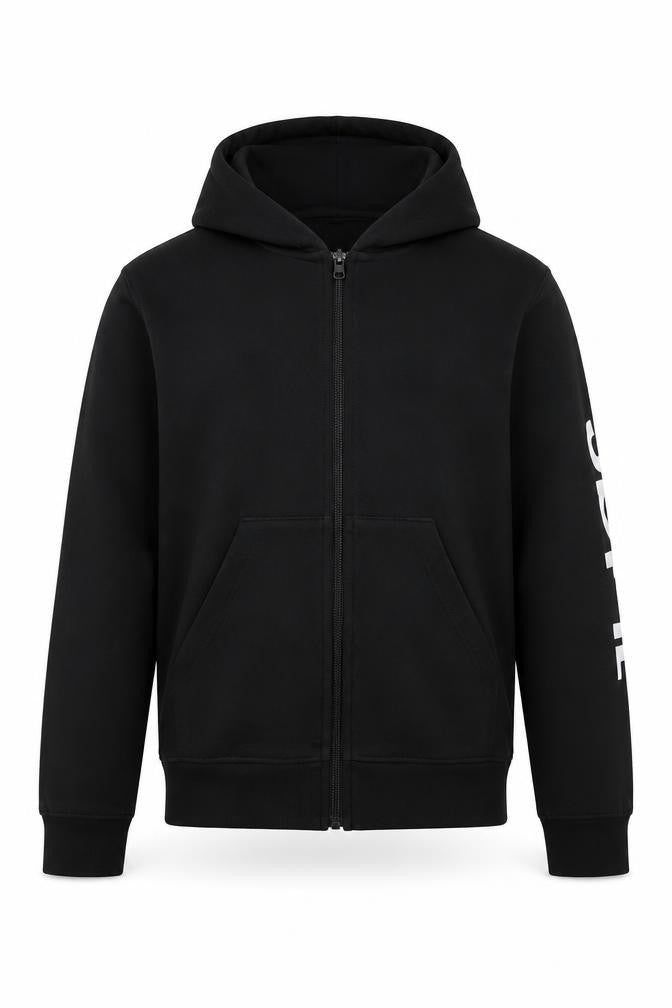 Front view of adidas boys’ black full zip hoodie, 9-10 years, hooded