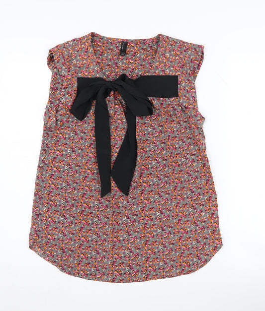 Vero Moda Women's Floral Bow Blouse, Multicoloured, M