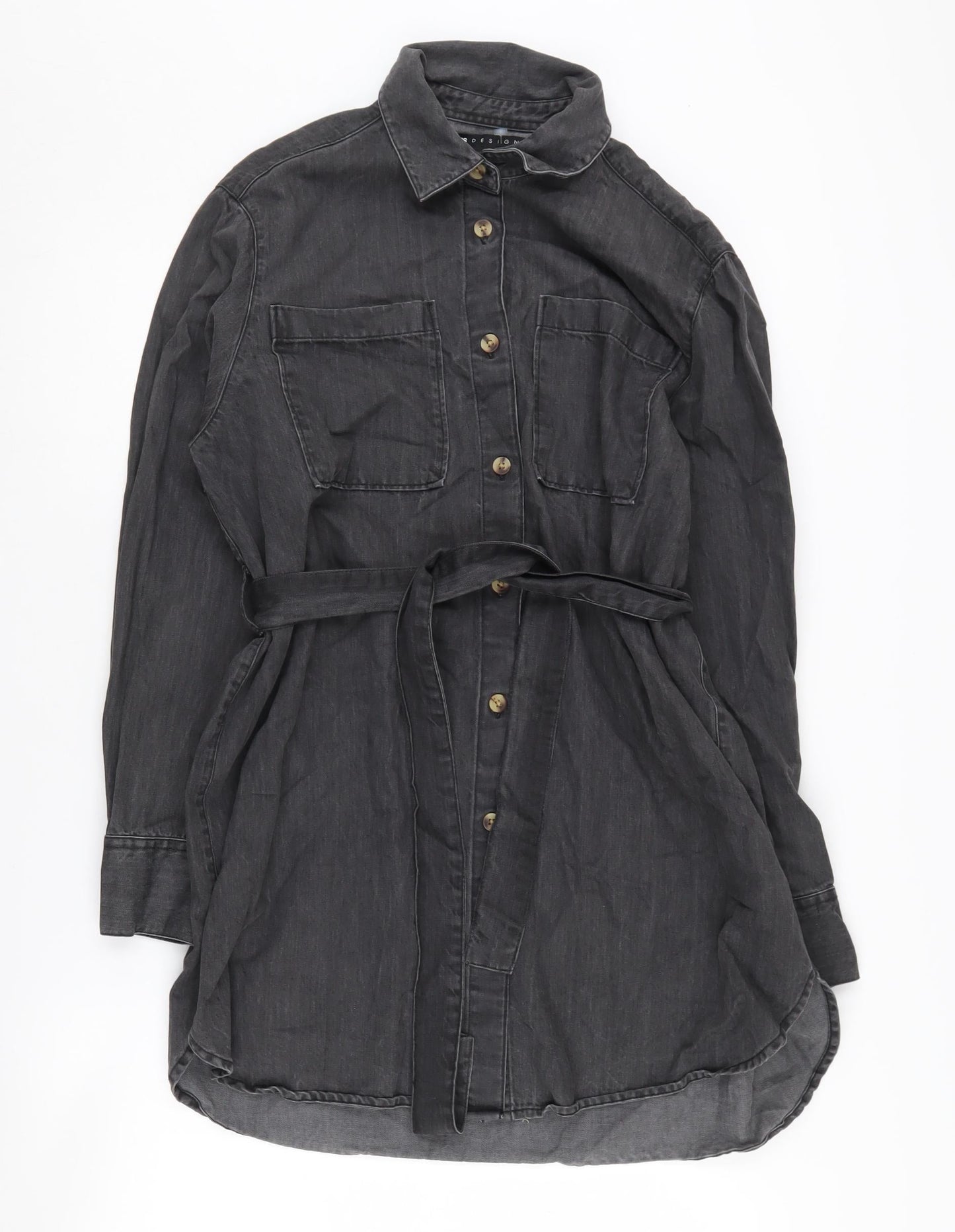 ASOS Women Grey Shirt Dress Size 6 Belted Collared