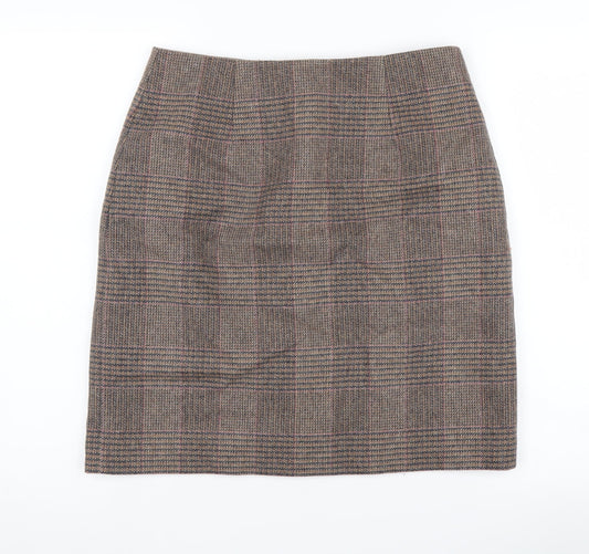 Hobbs Women's Brown Check Wool Pencil Skirt UK 12