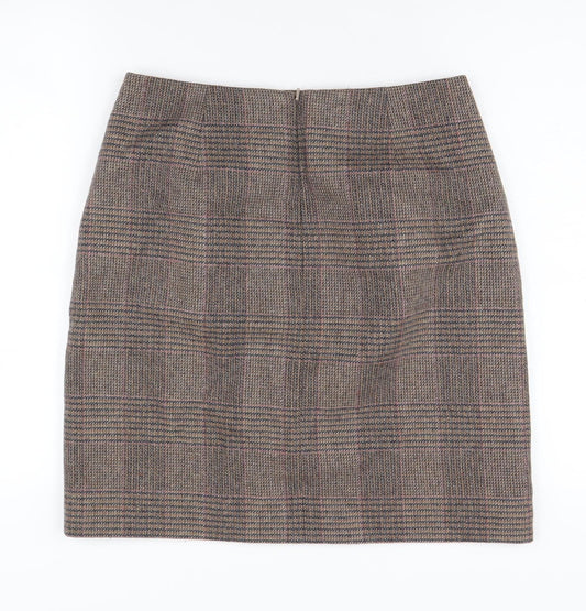 Hobbs Women's Brown Check Wool Pencil Skirt UK 12