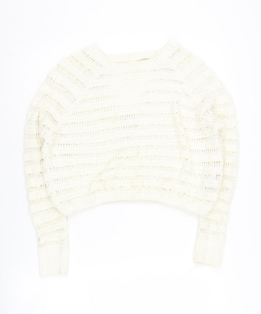 Hollister Women's Ivory Knit V-Neck Pullover Jumper XS
