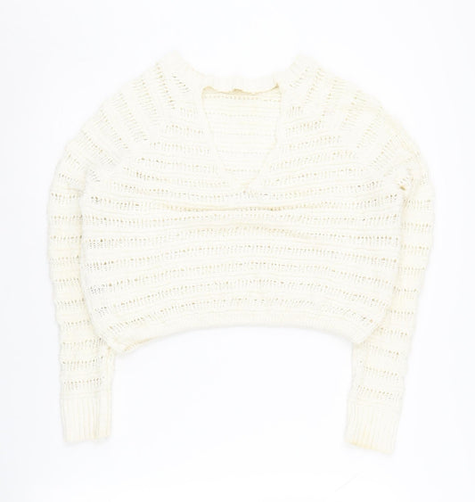 Hollister Women's Ivory Knit V-Neck Pullover Jumper XS