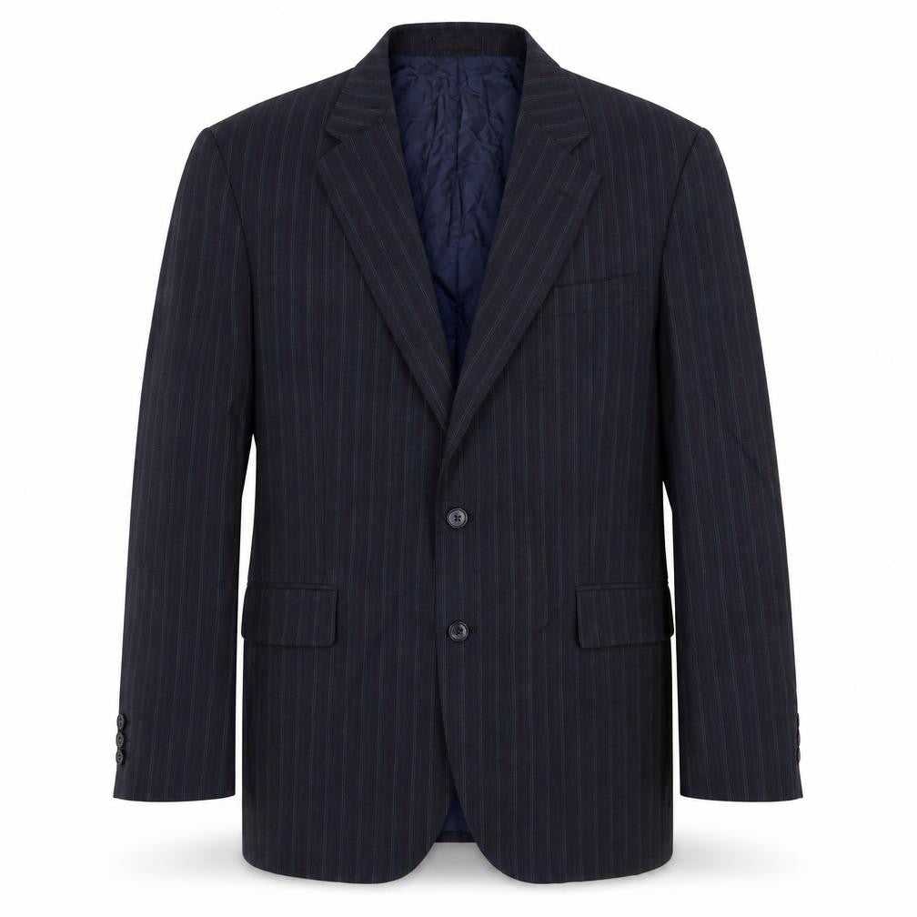 Front view of Alexandre Men's Blue Stripe Wool Blazer, size 44R