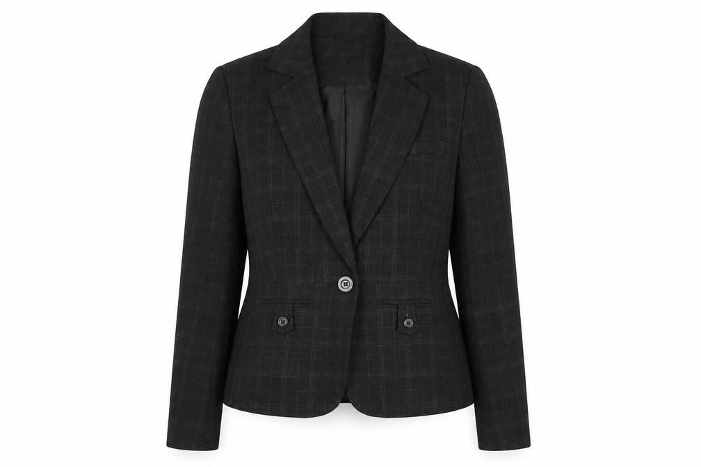Front view of e-vie Women's Black Check Blazer UK 14