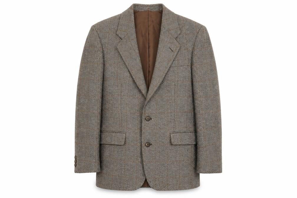 Greenwoods Men's Grey Tweed Blazer, 40R Herringbone, Vintage
