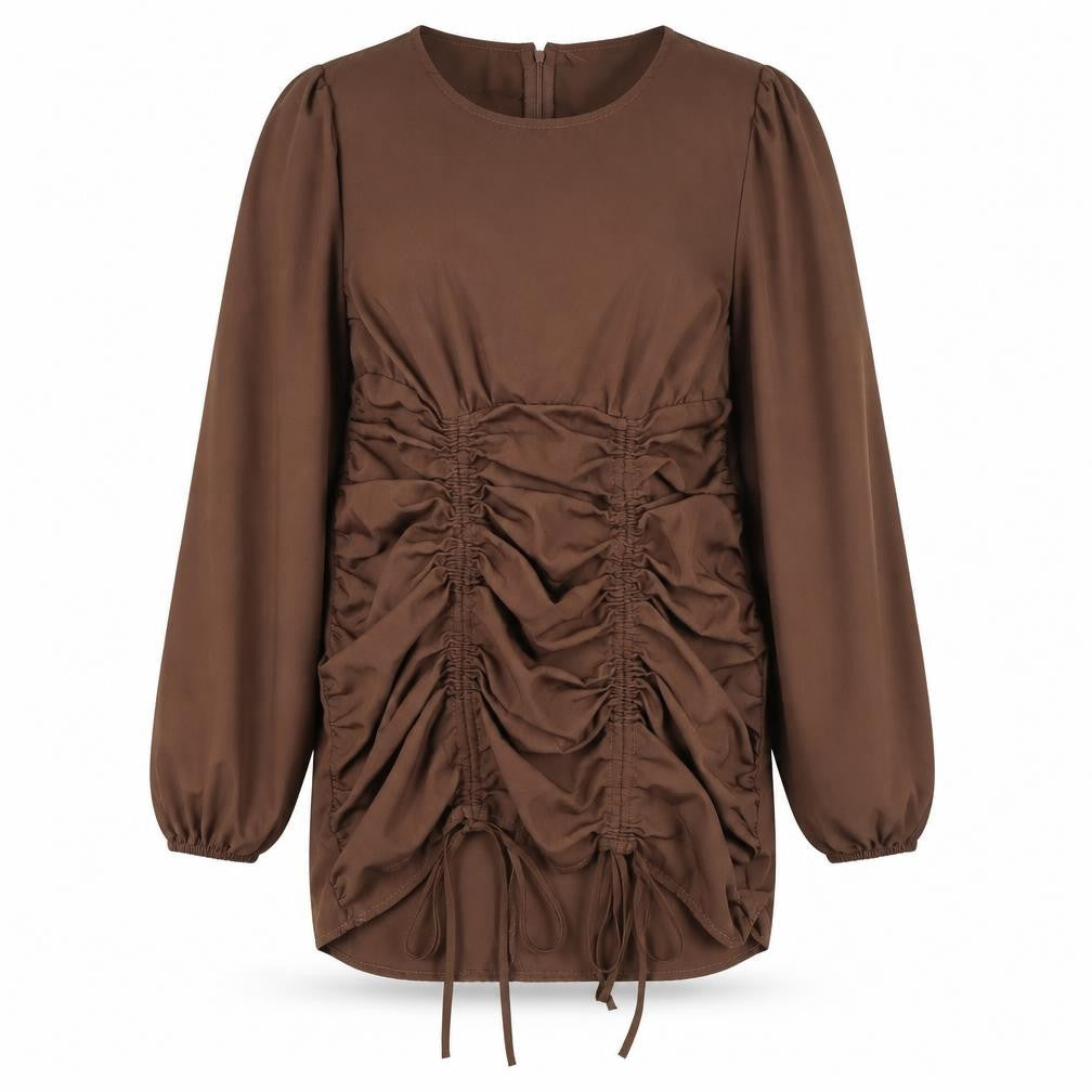 Front view of PRETTYLITTLETHING Brown Long Sleeve Dress, size 12