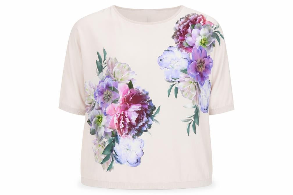Oasis Women's Beige Floral 3/4 Sleeve T-Shirt - Medium