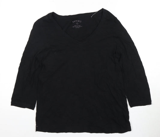FatFace Women's Black V-Neck Top, Size 10, 3/4 Sleeve