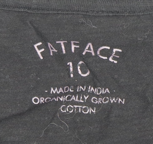FatFace Women's Black V-Neck Top, Size 10, 3/4 Sleeve
