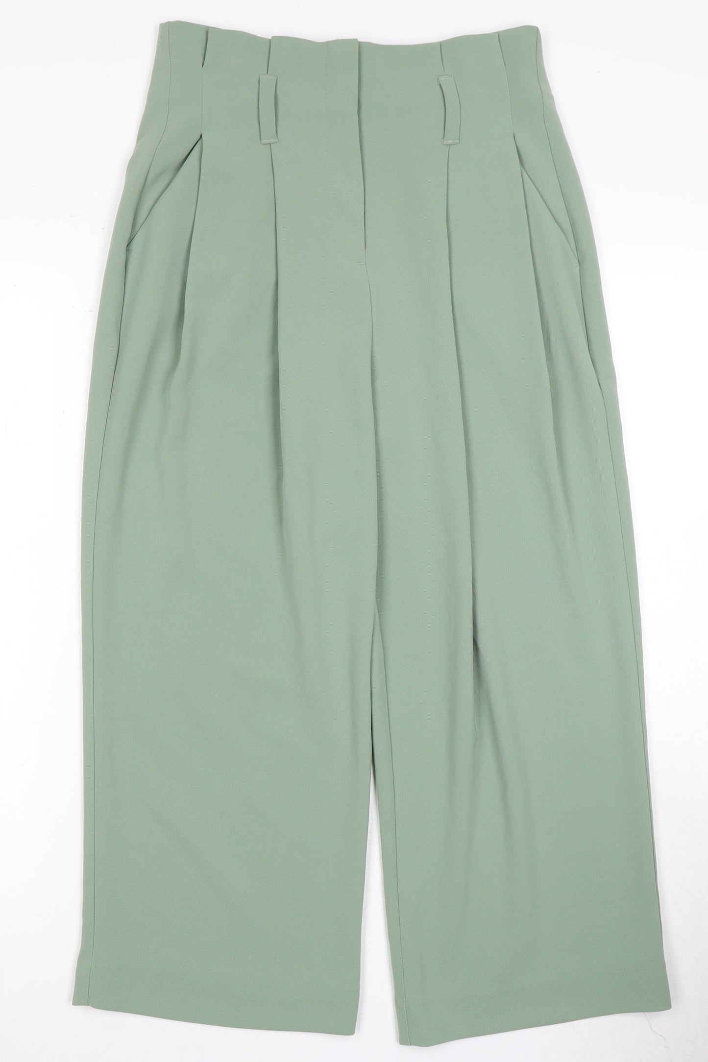 Next Women's Green Cropped Pleated Trousers UK 10
