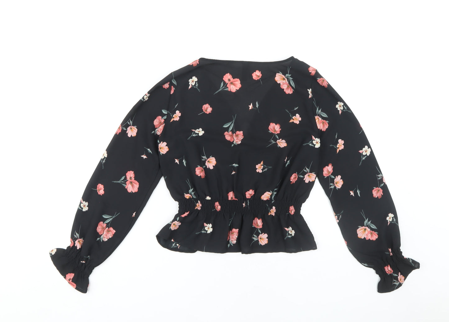 H&M Women’s Black Floral Wrap Blouse - Size 8