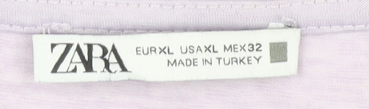 ZARA Women's Purple Ruffle Sleeve T-Shirt XL