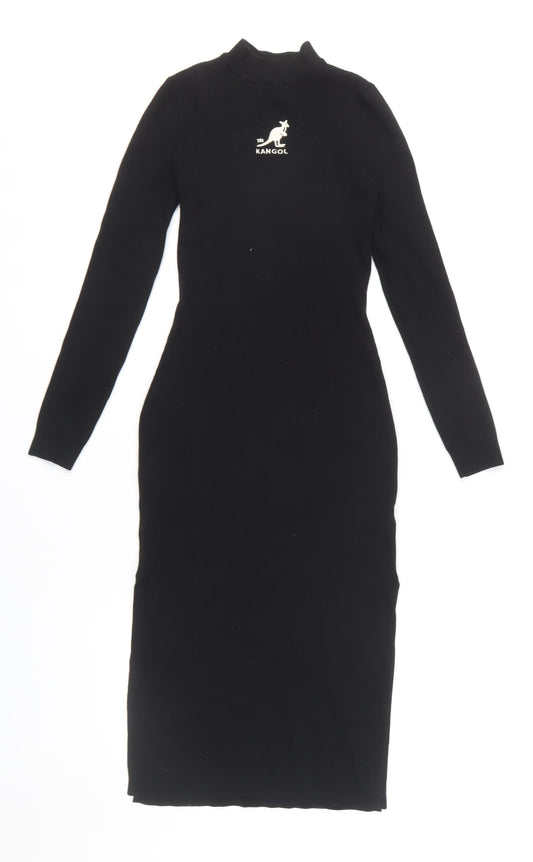 Kangol Women's Black Midi Long Sleeve High Neck Sheath Dress