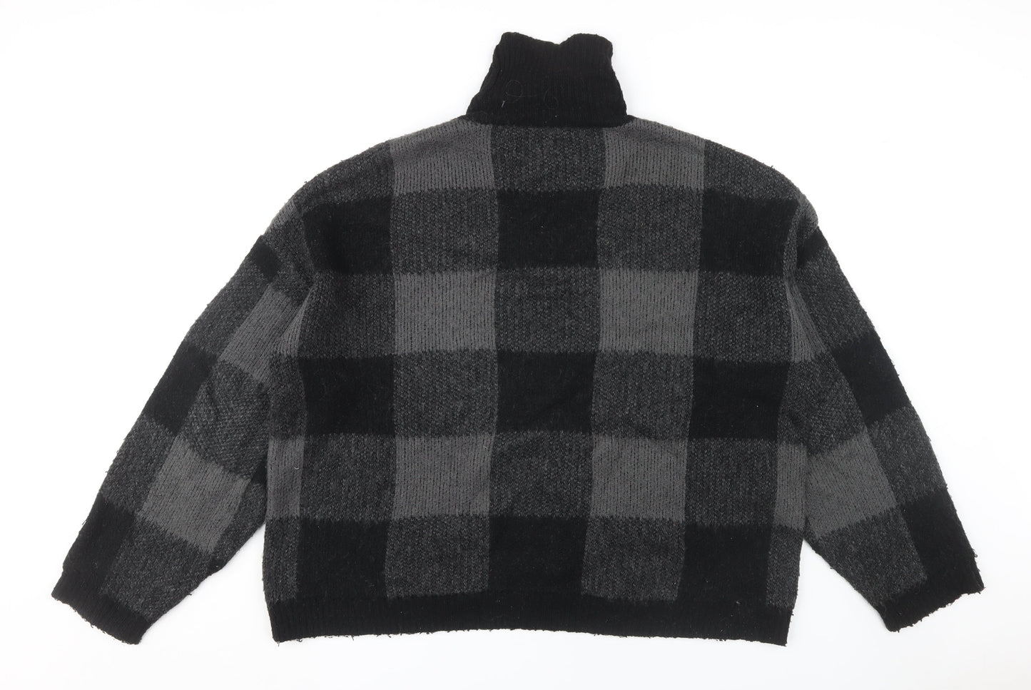 ASOS DESIGN Men's Black Roll Neck Check Jumper L