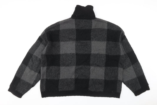 ASOS DESIGN Men's Black Roll Neck Check Jumper L