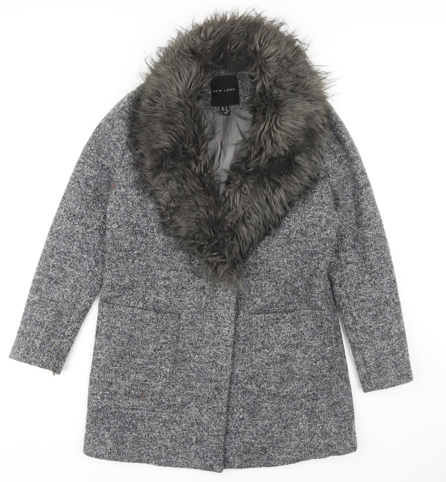 New Look Women's Grey Mid-Length Overcoat Size 10