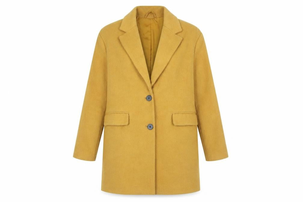 Pull&Bear Women's Yellow Button Coat, Size 26