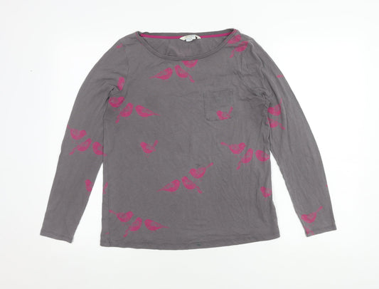 Boden Women's Grey Bird Print Long Sleeve Top Size 8