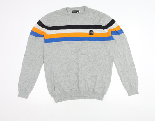 Jack & Jones Mens XL Grey Striped Knit Pullover Jumper