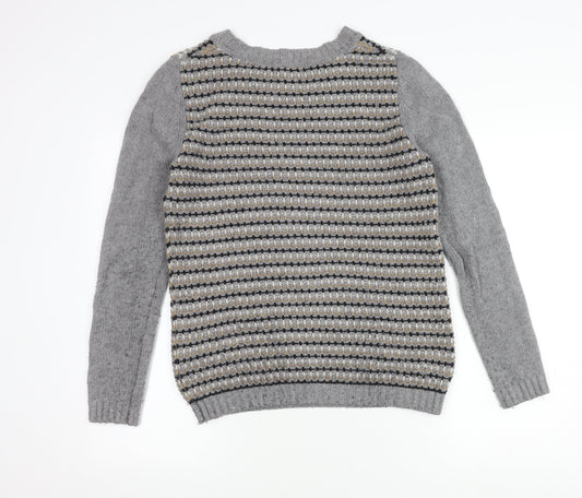 Boden Women's Grey Striped Wool Pullover Jumper Size 12