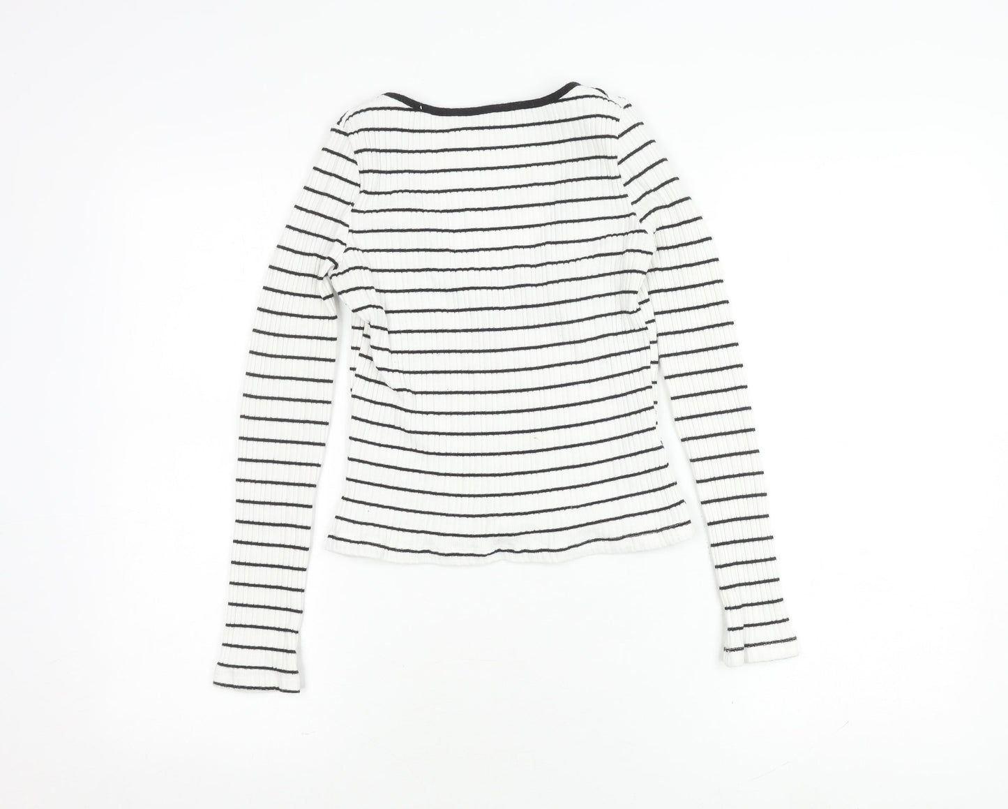 NA-KD Women's White Striped Ribbed Scoop Back Top M