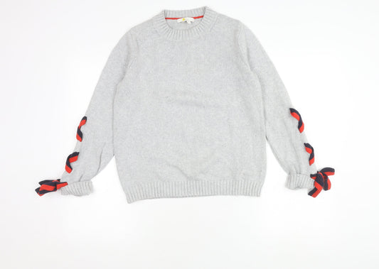 Boden Women's Grey Pullover Jumper, Size S, Bow Detail