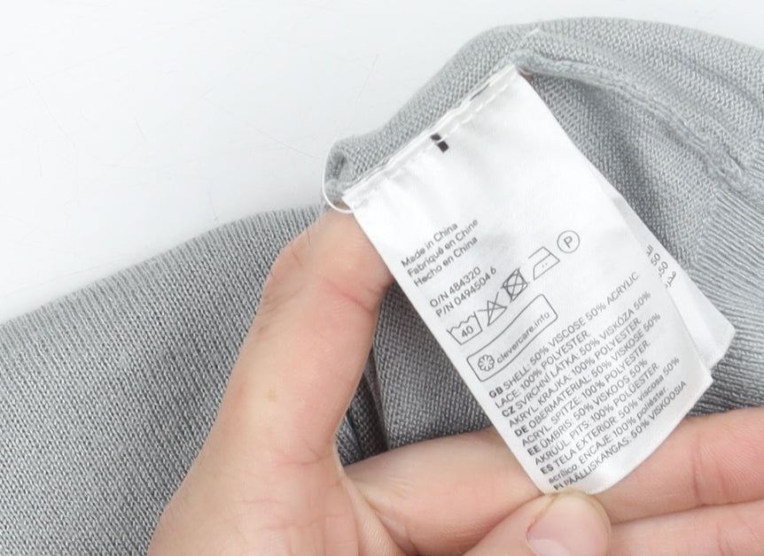 H&M Women's Grey Long Sleeve Top with Lace Accent