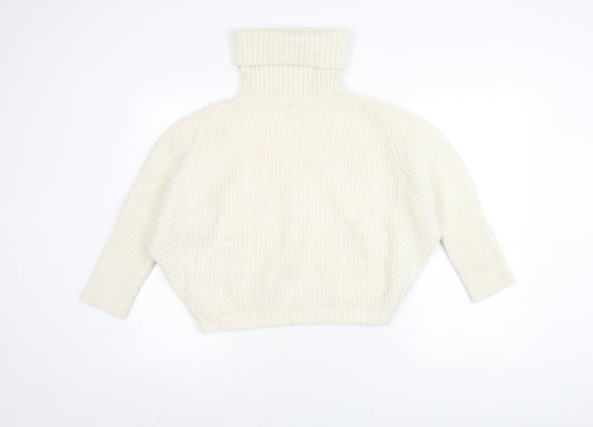 Massimo Dutti Women's Ivory Roll Neck Jumper XS
