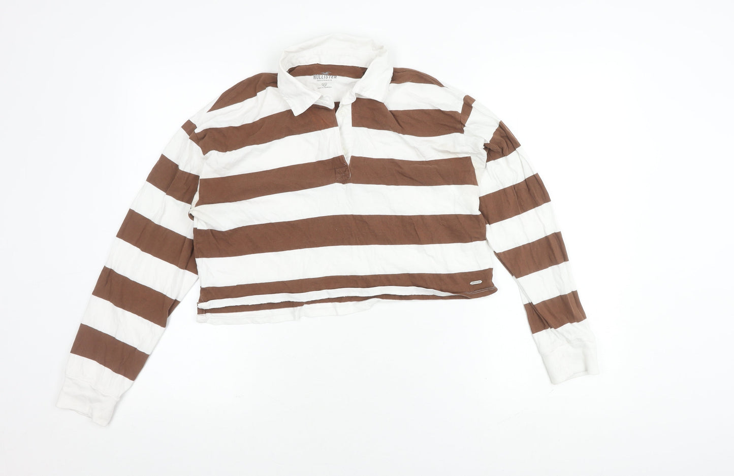 Hollister Women's Brown Striped Cropped Polo XS